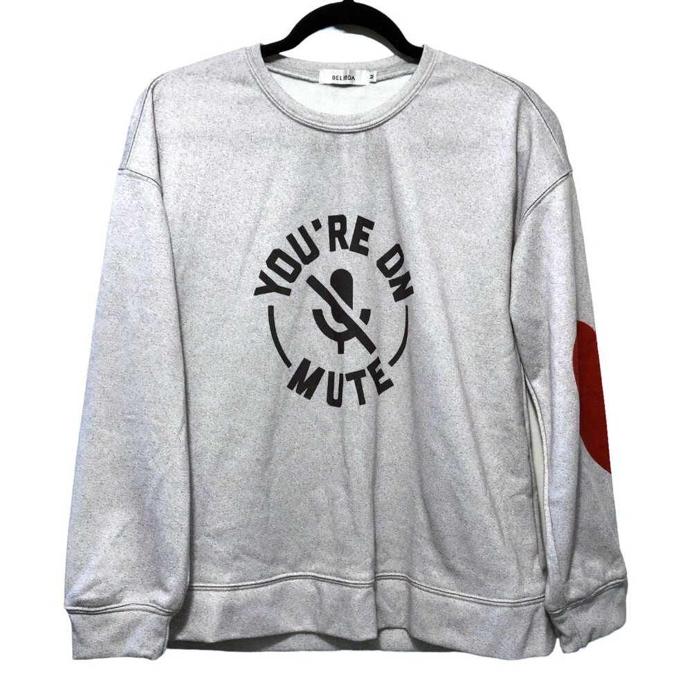 Belinda Gray You're On Mute Print Crewneck Red Heart Long Sleeve Sweater M